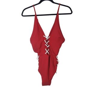 Yira Red Lace-Up One-Piece Swimsuit NWT Size Medium Sexy Red Swimsuit